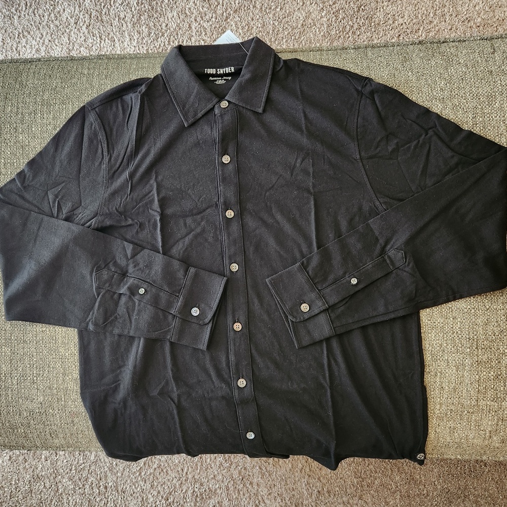 Todd Snyder Black LS Full Placket Jersey Polo